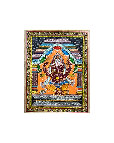Lord Ganesha Patta Tussar Painting-3