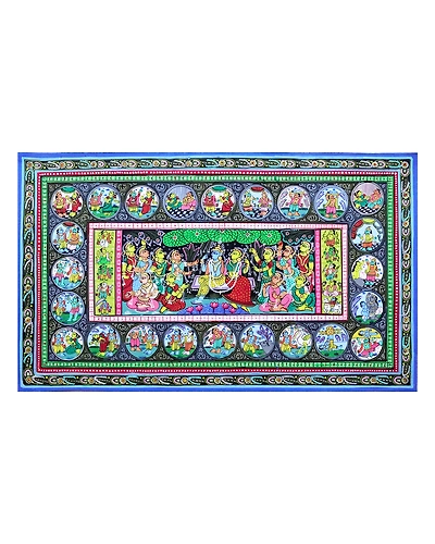 Pattachitra Showing the Rasa Leela along with Dasavatara on the sides-1