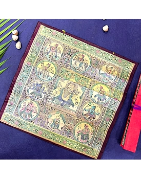 Palm Leaf Engraving of Lord Ganesha and Vishnu Dashavatara