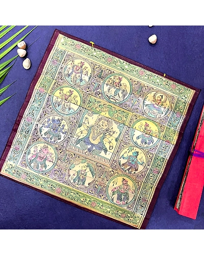 Palm Leaf Engraving of Lord Ganesha and Vishnu Dashavatara-12665317