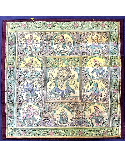 Palm Leaf Engraving of Lord Ganesha and Vishnu Dashavatara-1