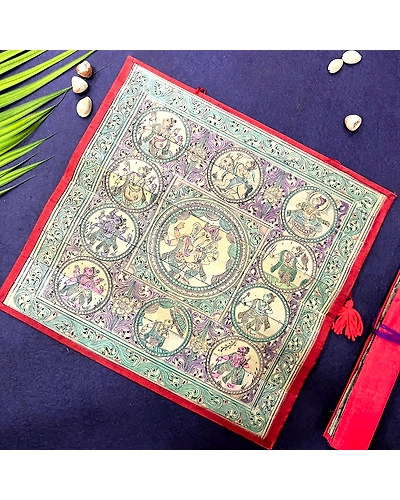 Palm Leaf Engraving of Lord Ganesha and Vishnu Dashavatara-2
