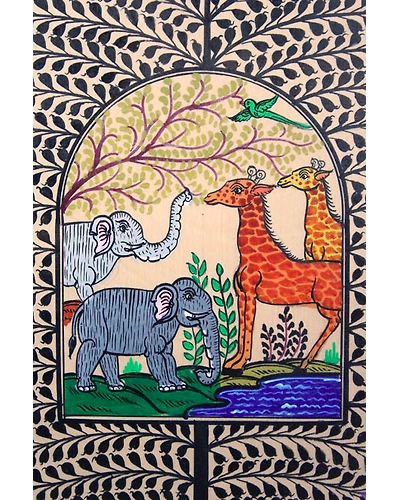 Orissa Pattachitra Tree of Life including animals in various designs-1
