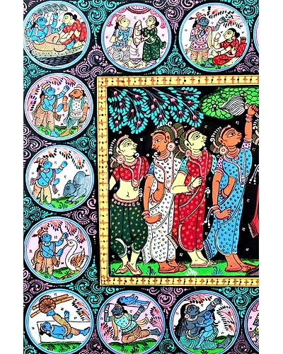 Shri Krishna with Gopikas Orissa Pattachitra Art-1