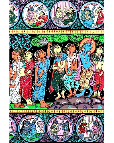 Shri Krishna with Gopikas Orissa Pattachitra Art-2