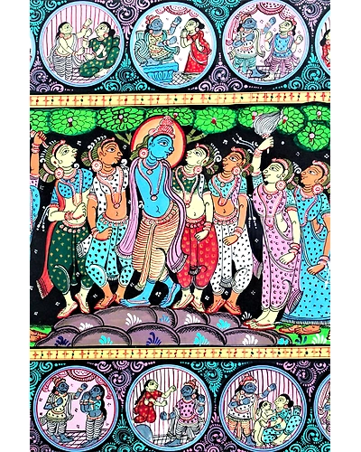 Shri Krishna with Gopikas Orissa Pattachitra Art-3