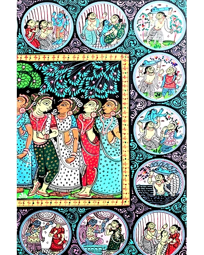 Shri Krishna with Gopikas Orissa Pattachitra Art-4