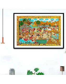 Village Scene Pattachitra Art Painting For Home Wall Art Decor