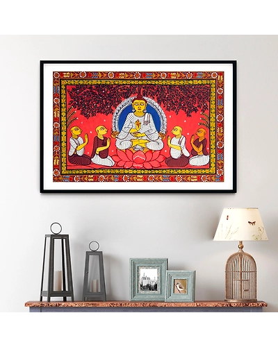 Lord Buddha &amp; Disciples Pattachitra Art Painting For Home Wall Art Decor-12665745
