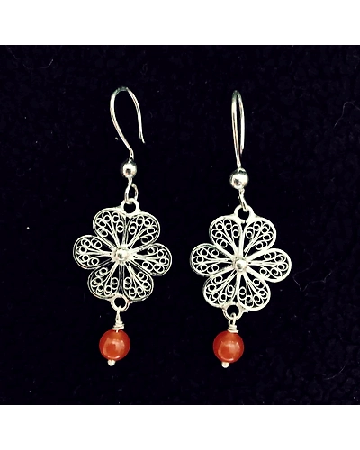 Pankhudi - Silver Filigree danglers with beads-1