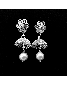 Jhaalar with Moti- Silver Filigree danglers with beads