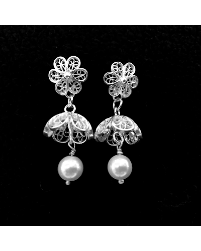 Jhaalar with Moti- Silver Filigree danglers with beads-12665795