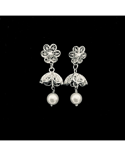 Jhaalar with Moti- Silver Filigree danglers with beads-1