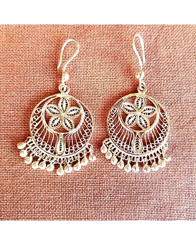 Floral Chandbali - Silver Filigree earring-12665883
