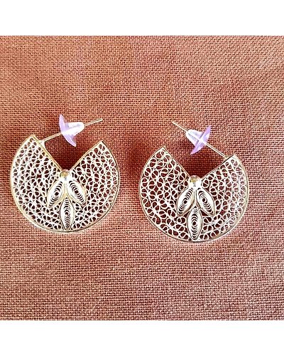 Jhaanjri - Big round Silver Filigree studs with lattice work-12665887