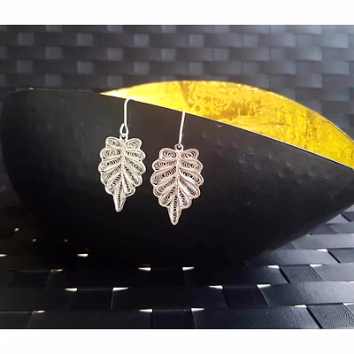gonasika leaf imprint - silver filigree earrings