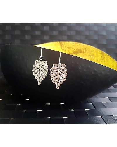 Leaf Imprint - Silver Filigree earrings-12665923