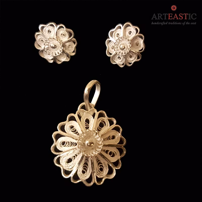morning flowers - silver filigree pendant earring set