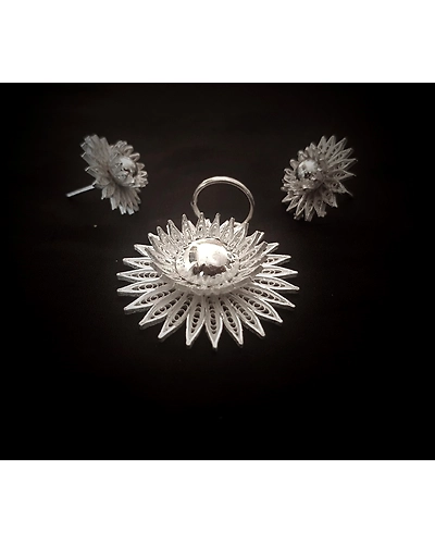 Bakul - Silver Filigree Earring Pendant set-1