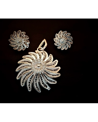 Parijat - Silver Filigree Earring pendant set-2
