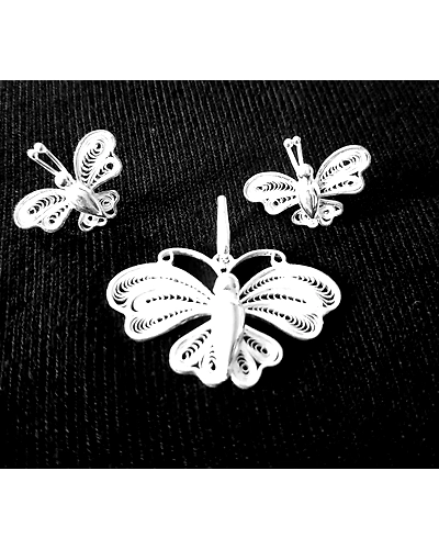 Prajapati - Silver Filigree Earring Pendant set-1