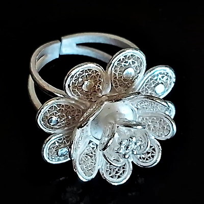 Gonasika Silver Filigree adjustable big Ring Golap