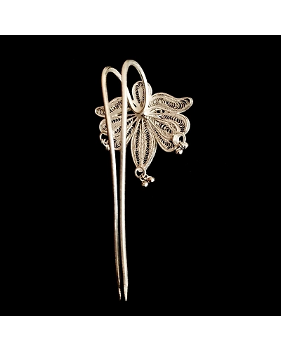 Butterfly shaped Silver Filigree Hair bun Juda Khopa Pin-2