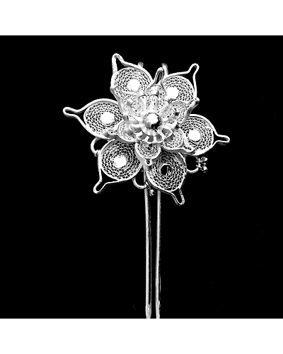 Flower shaped Silver Filigree Hair bun Juda Khopa Pin-12666119