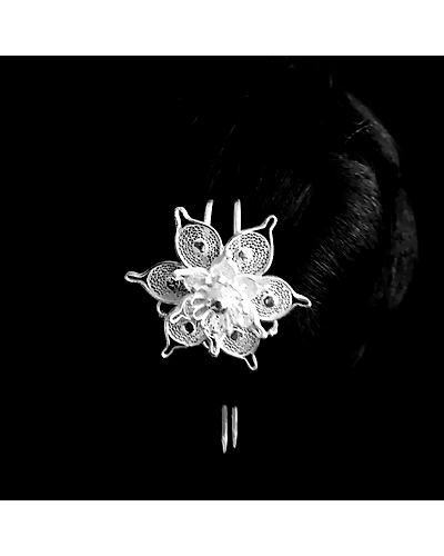Flower shaped Silver Filigree Hair bun Juda Khopa Pin-1