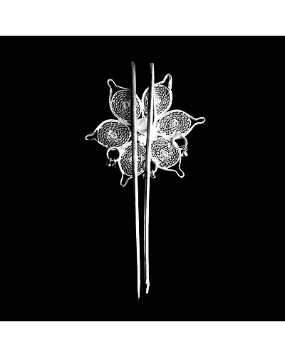 Flower shaped Silver Filigree Hair bun Juda Khopa Pin-2