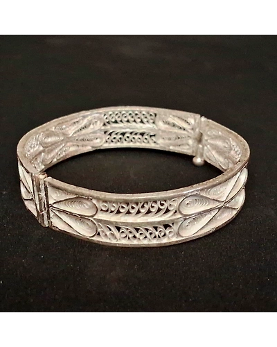 Malati Petals chur - Silver filigree wide bangle-1
