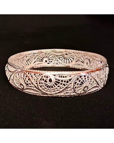 Rangoli - Silver filigree wide bangle-12666131
