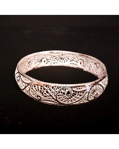 Rangoli - Silver filigree wide bangle-1