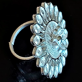 Gonasika Silver Filigree adjustable big Ring Gulbahar