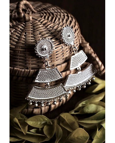 Silver Linings Tarakasi Silver Filigree Handmade Dangle Earrings-12666167