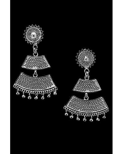 Silver Linings Tarakasi Silver Filigree Handmade Dangle Earrings-1