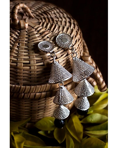 Silver Linings Cascade Silver Filigree Handmade Dangle Earrings-12666169