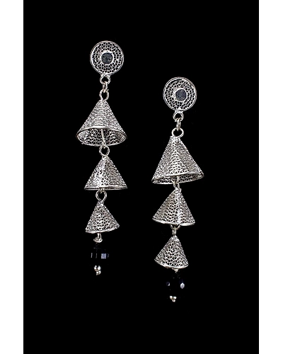 Silver Linings Cascade Silver Filigree Handmade Dangle Earrings-2