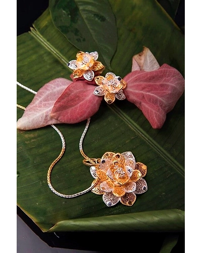Silver Linings Dual Tone Lotus Silver Filigree Pendant-12666175