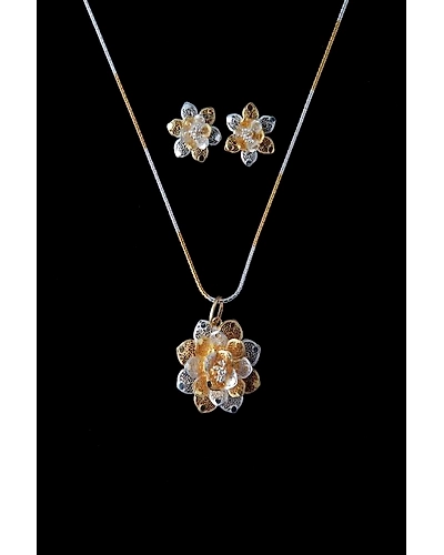 Silver Linings Dual Tone Lotus Silver Filigree Pendant-2