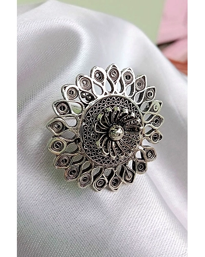 Silver Linings Oxidised Statement Silver Filigree Ring-12666205