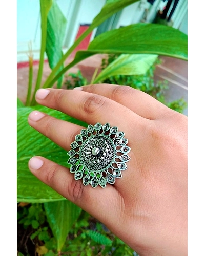 Silver Linings Oxidised Statement Silver Filigree Ring-1