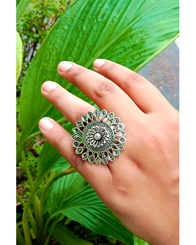 Silver Linings Oxidised Statement Silver Filigree Ring-2