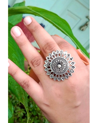 Silver Linings Oxidised Statement Silver Filigree Ring-4