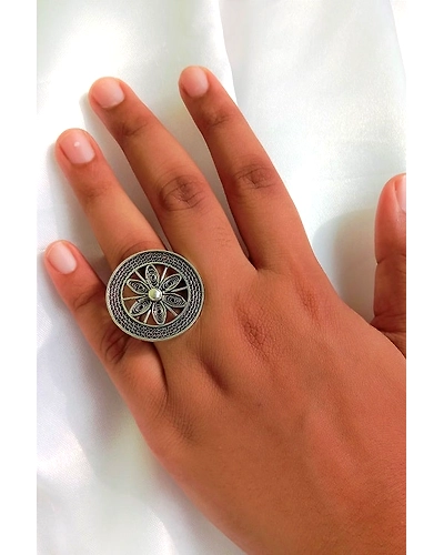 Silver Linings Oxidised Chakra Silver Filigree Ring-2