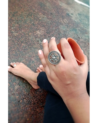 Silver Linings Oxidised Chakra Silver Filigree Ring-3