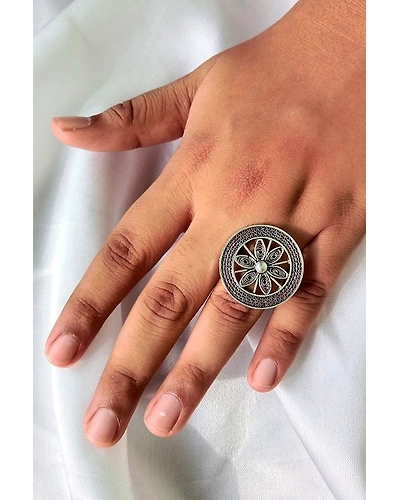 Silver Linings Oxidised Chakra Silver Filigree Ring-4