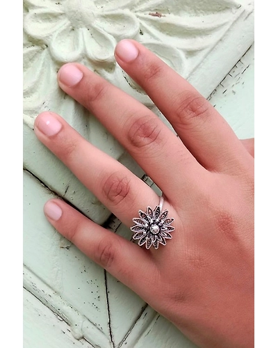 Silver Linings Sunflower Silver Filigree Ring-1