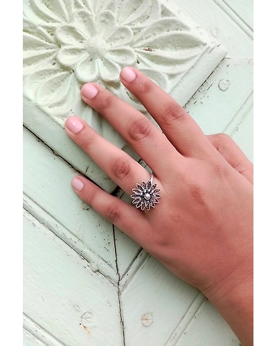 Silver Linings Sunflower Silver Filigree Ring-3