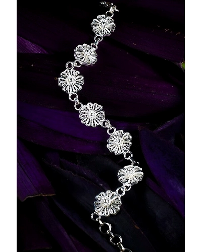 Silver Linings Wild Flowers Silver Filigree Handmade Bracelet-12666213